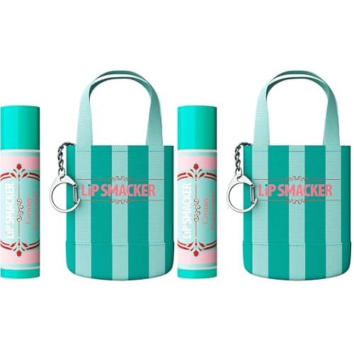 Lip Smacker Holiday Getaway Lip Balm + Mini Tote Keychain, Moisturizing Lip Care, Fun Collectible Gift & Stocking Stuffer - Creamy Peppermint (Pack of 2)