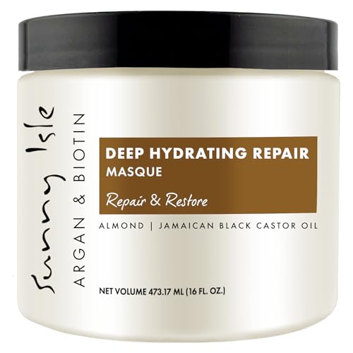 Sunny Isle Argan & Biotin Deep Hydrating Hair Masque - Intensive Repair, Almond Oil, Castor Oil - 16oz
