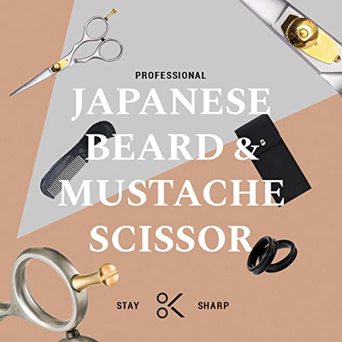 ONTAKI 3 Scissors pack - 1 Japanese Steel Beard & Mustache Scissors With Comb - 2 Facial Grooming Nose Hair Scissors - 1 Curved Blade Tip & 1 Safety Blunt Rounded Tip