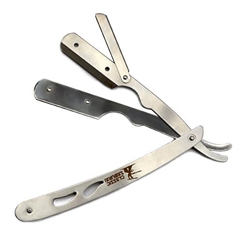 CS-102 Stainless Steel Professional Barber Straight Edge Razor with 100 Lord Single Edge Razor Blades (Silver Metal)