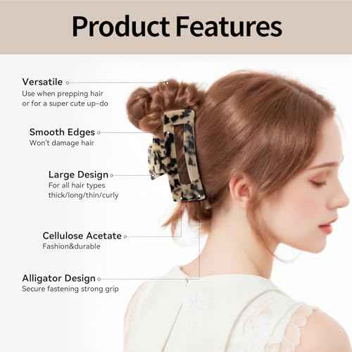 Large Hair Claws Clips, Hair Clips for Women, Acetate Claw Clips Hold Non-Slip, 4.33¡°Jaw Clip Big Barrettes Stylish Hair Accessories for Thick/Nomal/Thin Curly Hair, 2Pack (Black Brown)