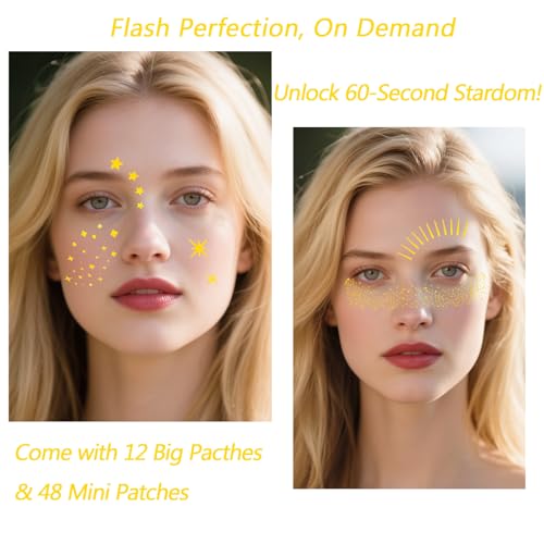 Gold Glitter Face Patches, Waterproof Temporary Tattoo Freckles