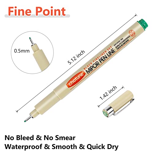 Micro Fineliner Drawing Art Pens: 9 Colors Fine Point 0.5mm Bible No Bleed Smooth Journal Zentangle Study Supplies Colored Waterproof 05 Micro Line Needle Tip Fineliner Thin Gel Felt Ink Marker