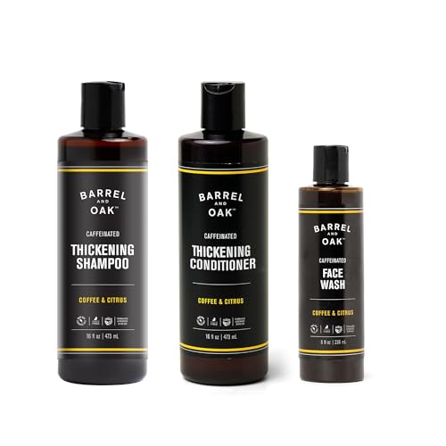 Barrel & Oak Coffee & Citrus Body Care Set, Caffeinated Face Wash, Shampoo and Conditioner Set for Men, Refreshing Grooming Kit, Vegan Gifts for Men, 3-Pack
