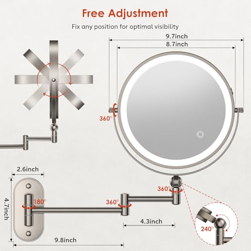 ZLOKLA 9" Wall Mounted Lighted Makeup Mirror 1X/30X Magnification