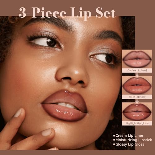 Noerrors 3-Piece Nude Lip Kit - Liner, Lipstick & Gloss