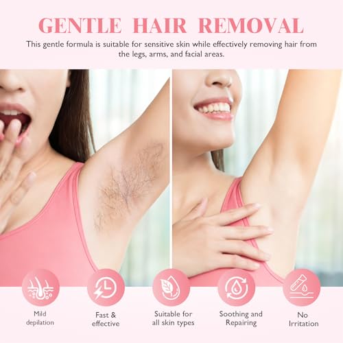 Gentle Facial Hair Removal Cream for Women, Painless Hair Removal Kit with Cream & Smoothing Gel & Soothing Lotion, Soothing Hydrating Facial Depilatory Cream for Sensitive Skin