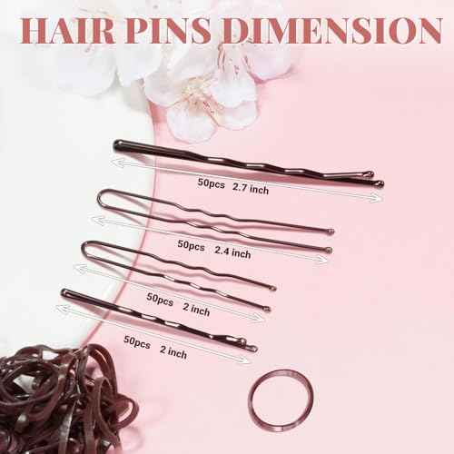 415pcs Bobby Pins Hair Pins Set, IKOCO 200pcs U Shaped Pins & Elastic Hair Ties for Women with Hair Net, Brown