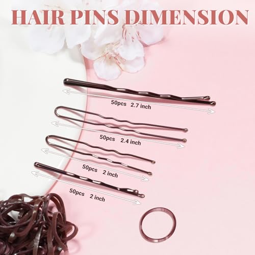 IKOCO 415pc Hair Pin Set with U Pins, Ties & Hair Net, Brown
