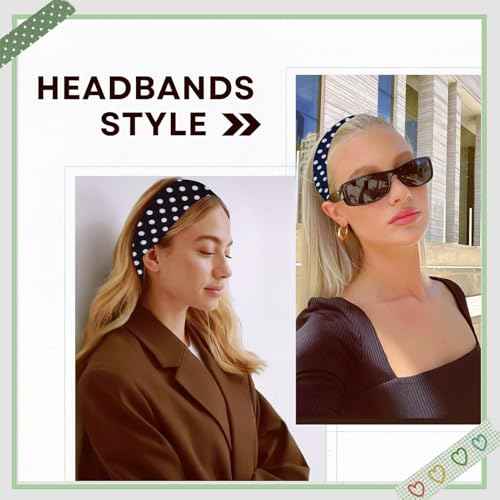Womens Polka Dot Headband - 4PCS Head Bands for Women's Hair Stretchy Non Slip Wraps Fashion Soft Wide Headbands Yoga Workout Hair Accessories