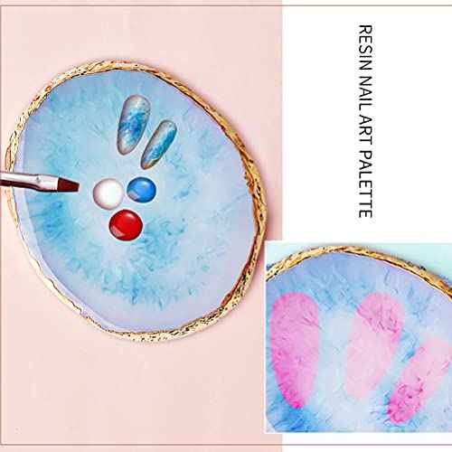 2 Pieces Resin Nail Art Palette, Nail Art Painting Gel Palette Gold Edge Color Makeup Display Board Nail Art Display Cosmetic Mixing Tools