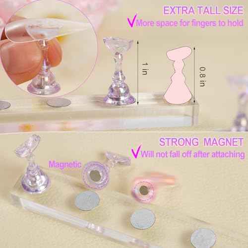 2 Nail Stand for Press Ons, Fake Nail Holder for Painting Nails, Upgrade Solid Acrylic Nail Stands Nail Magnets for Nail Art Design, Flower Nail Holder for Nail Practice Display Supplies W/ Glue Tips