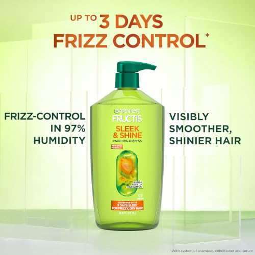 Garnier Fructis Sleek & Shine Shampoo - 72HR Frizz Control, 33.8 Fl Oz