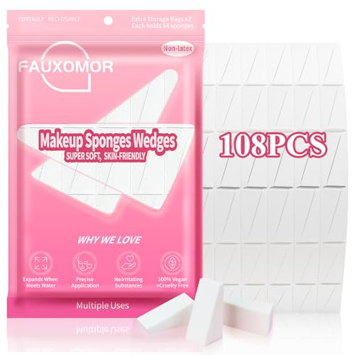 Fauxomor 108 Makeup Sponges Wedges, Latex-Free Triangle