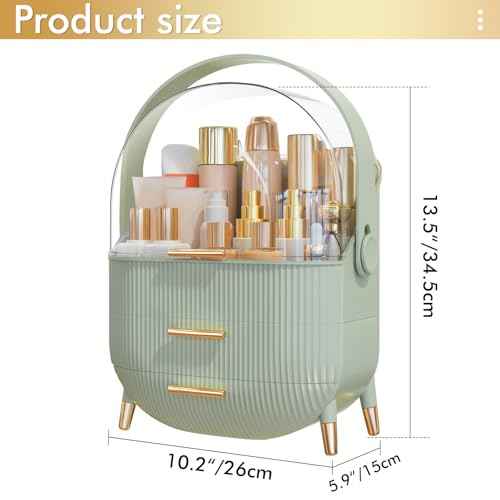 Makeup Organizer Skincare Organizers - Cosmetic Display Cases with Transparent Cover, SkinCare Organizers for Bathroom Countertop, Bedroom Vanity Desk, Lipstick Organizer, Green