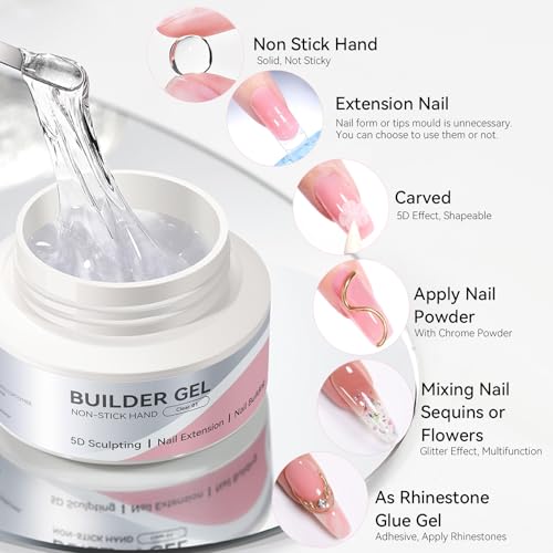Born Pretty Solid Hard Builder Nail Gel 60g with Chrome Powder for 3D Sculpting & Extensions