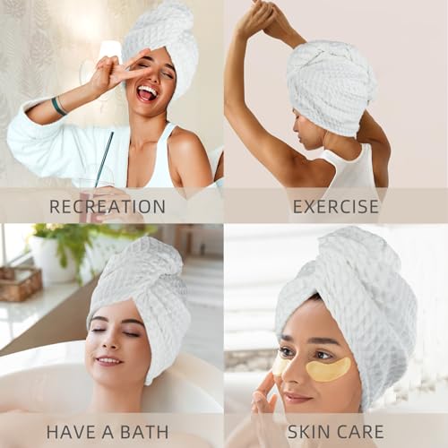 MaopaoBeauty Microfiber Hair Towel Wrap Waffle Hair Drying Towel Quick Dry Super Absorbent Hair Towels for Long, Curly & Thick Hair Extra Large 27.5 * 10.5inch Quick Hair Drying Towel