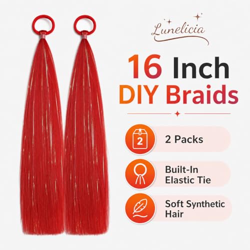 Lunelicia 16-Inch Red Ponytail Hair Extensions - 2 Packs for Braids