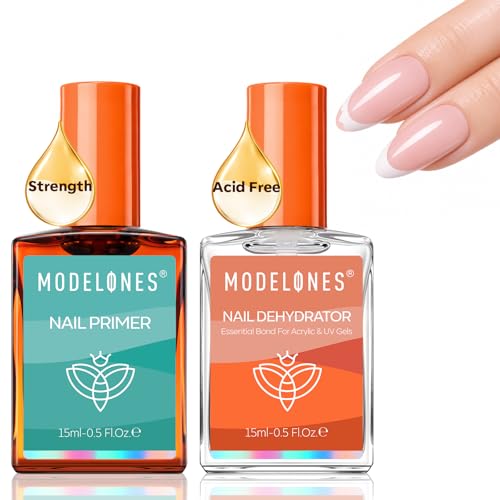 Modelones Nail Dehydrator & Primer Set B-Clear-2 15ml HEMA-Free Nail Prep Kit