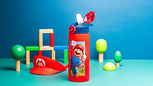 Zak Designs The Super Mario Bros. Movie Water Bottle For School or Travel, 25 oz Durable Plastic Water Bottle With Straw, Handle, and Leak-Proof, Pop-Up Spout Cover (Mario, Toad)