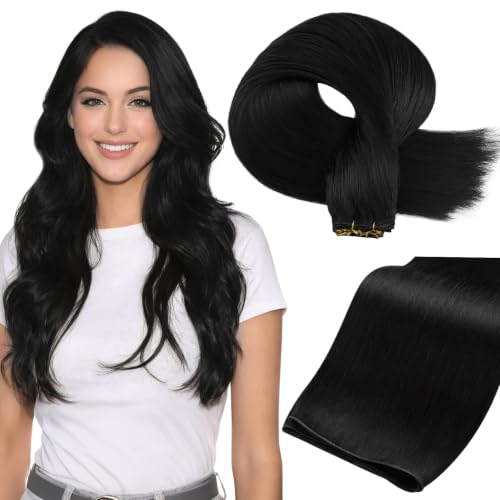 Full Shine Jet Black Remy Human Hair Weft Extensions 14 Inch, 50g