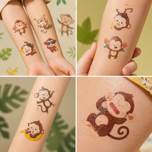96 Monkey Temporary Tattoos for Kids - Jungle Party Favors