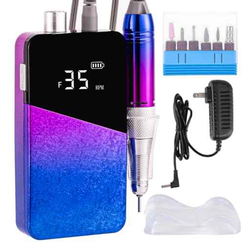 Nail Drill Portable Electric Nail File 35000RPM Electric Nail Drill Cordless Professional with Bits for Acrylic Gel Nails Nail E-File Machine Manicure Polishing for Salon Home (Snowflake Blue)