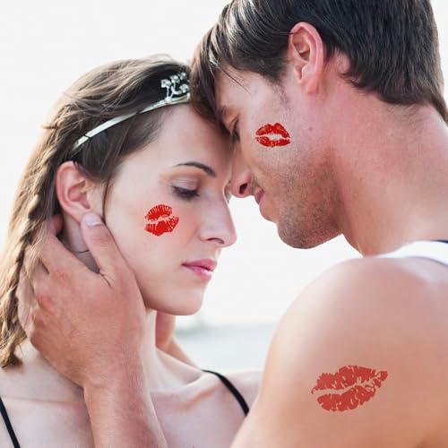 Red Lip Print Temporary Tattoos - Waterproof Fake Tattoos