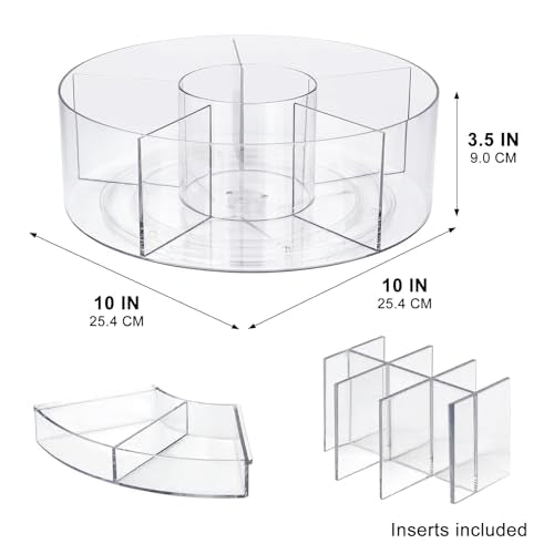360¡Æ Rotating Makeup Organizer, 10" Clear Turntable Lazy Susan Organizer for Vanity, Bathroom Counter, Cabinet, Spinning Cosmetic Storage Holder with 6 Dividers for Skincare, Makeup Brushes, Lipsticks