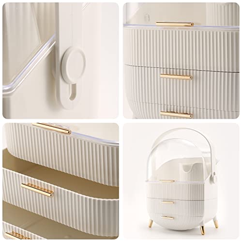 Makeup Organizer,Cosmetics Display Case With 2-Layer Storage Box,Waterproof And Dustproof,Skincare Storage Box (White A)