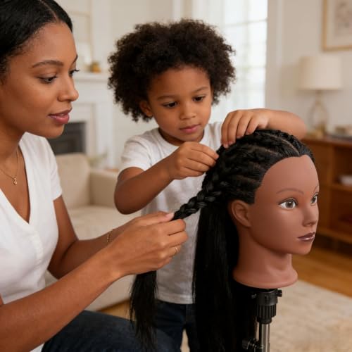 Black Mannequin Head with Hair for Braiding & Styling