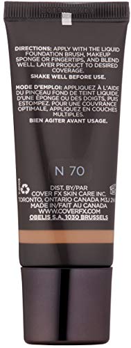 Cover FX Natural Finish Foundation: Water-based Foundation that Delivers 12-hour Coverage and Natural, Second-Skin Finish with Powerful Antioxidant Protection - N70, 1 Fl Oz