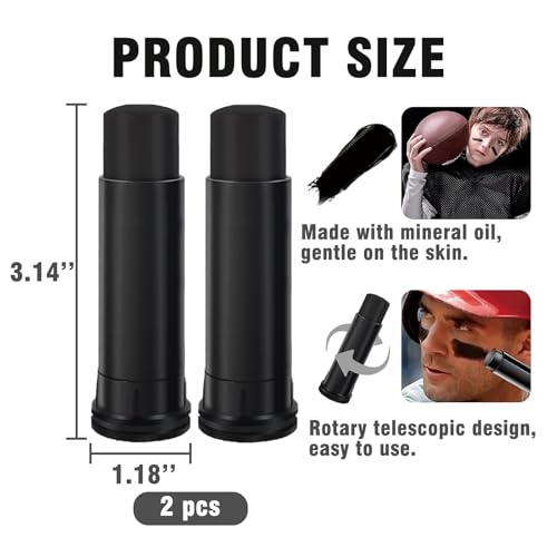 Eye Black Stick ? 2 Pcs Face Paint for Football, Baseball, Softball, Rugby & Lacrosse, Long-Lasting Anti-Glare Eye Black for Sports Games & Training