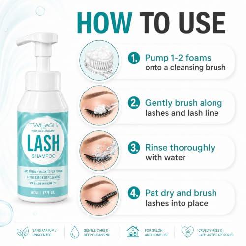 TWILASH Lash Shampoo 500ml - Gentle Foaming Cleanser for Extensions