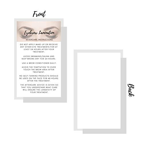 Eyebrow Lamination Aftercare Instruction Cards | 50 Printed
