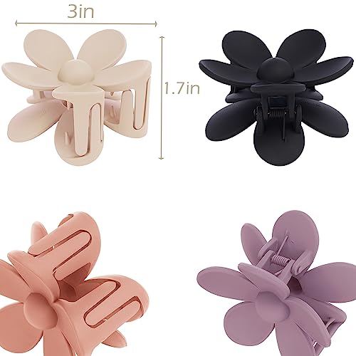 Flower Hair Claw Clips 6 Pack - Matte Large Clips for Thick Hair