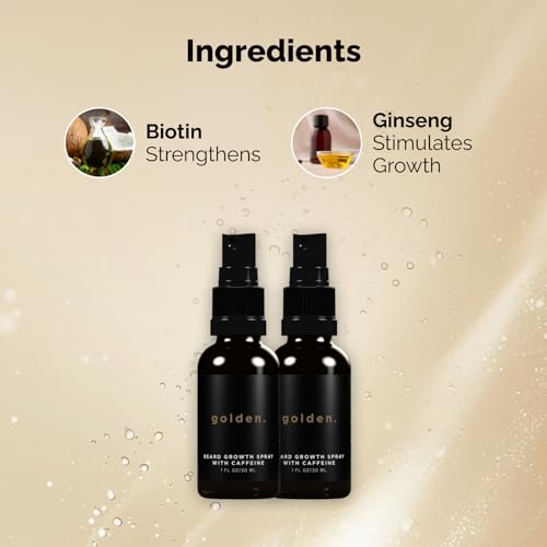 Golden Grooming Beard Growth Spray | Boost Beard Growth, Thickness & Strength | Natural Formula with Biotin & Vitamin E | Specifically Crafted for Coarse & Curly Beards (2-Pack)