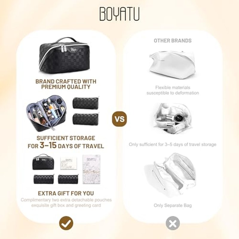 BOYATU Large Capacity Travel Makeup Bag Organizer Set - 3 Pcs