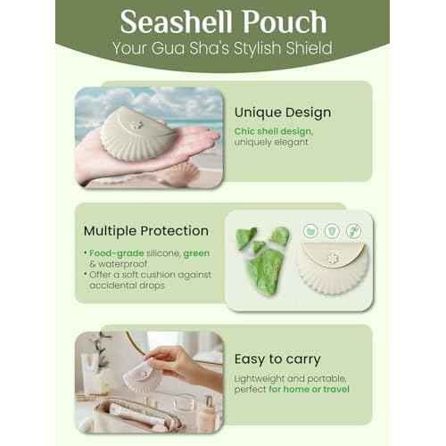 Rena Chris Gua Sha Facial Tools, Xiuyan Jade Stone Guasha Tool for Face Massage, Manual Facial Massager Tool for Jawline Sculpting and Puffiness Reduction with Silicone Case (Green)