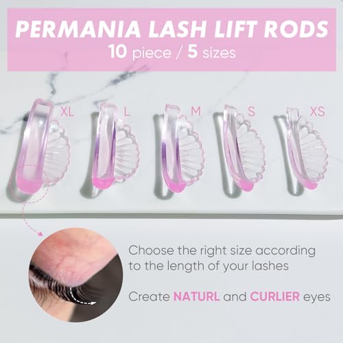 PERMANIA Lash Lift Rods, Self-Adhesive Super Soft 10 Pcs Shell Pink Lash Lift Pads Extreme Eyelash Curler Glueless