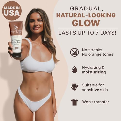 Self Tanner and Kabuki Brush - Made with Natural & Organic Ingredients, Moisturizing Self Tanning Lotion with Aloe Vera & Coconut for a Natural Glow, Streak-Free Fake Tan