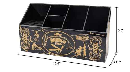 Flytreal Barber Scissor Shear Holder Box, Hair Salon Supplies Acessories Tool Station Desk Organizer Case, Combs Clips Scissors Stand Storage for Stylist Groomers Hairdressers (L-Black)