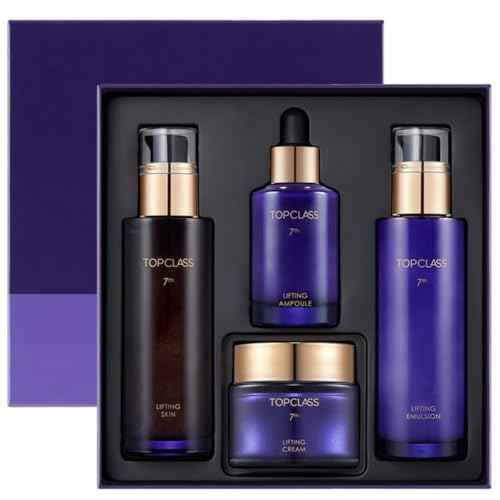 CHARMZONE TopClass Lifting 7th Skincare Set ? Korean Anti-Aging 4-Piece Set with Toner, Emulsion (4.05 fl oz) & Ampoule, Cream (1.69 fl oz) ? Firming, Lifting, Hydrating with Triple Collagen K-Beauty