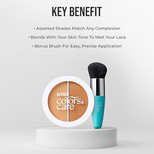KISS Colors & Care Lace Wig Tinting Powder & Brush, 2 Brown Shades, Oil Control Formula, Matte Finish, Vegan, Cruelty Free, Hyaluronic Acid & Coconut Extract Infused, 8g (0.28 oz.) - Light Duo