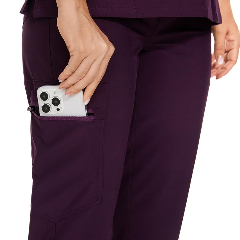 COZYFIT Scrubs for Women Set - Stretch V-Neck Scrub Top & Jogger Pant with 8 Pockets, Yoga Waistband, Anti Wrinkle, Slim Fit Women Scrubs