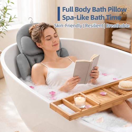 Full Body Bath Pillow 56"x16" - Ergonomic Support with 192 Suction Cups