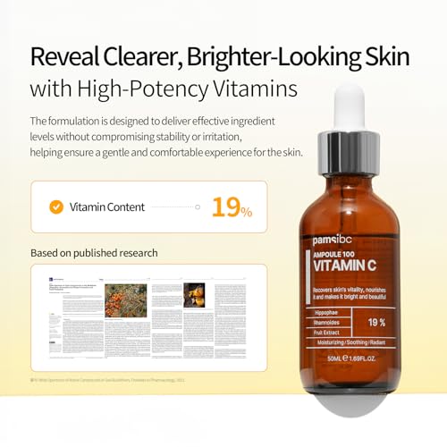 PAMS IBC Ampoule 100 Vitamin C, Korean Professional Skin Care Treatment Inspired, Brightening Serum with Sea Buckthorn Extract & Niacinamide for Even Skin Tone(1.69fl.oz/50ml)