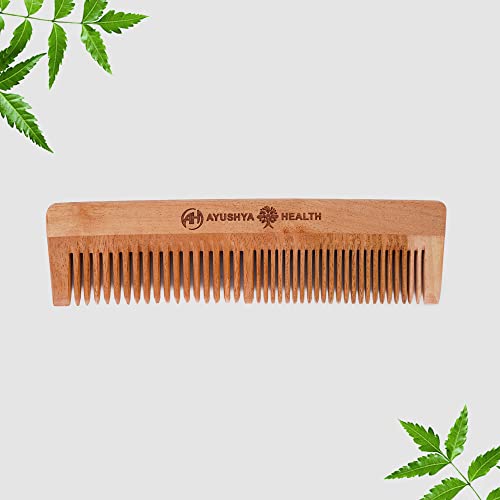 AYUSHYA HEALTH Handmade Neem Wood Comb for Women and Men, Wide Tooth, Anti Dandruff, Dual Teeth, Handcrafted, Ecofriendly, Hair Friendly, 7 Inch, Pack of 1