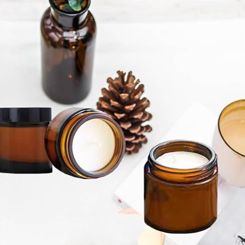 BEGIKET Amber Glass Jars with Black Lids - 2oz Cosmetic Containers, 4 Pack, Sunproof, Leakproof, Reusable