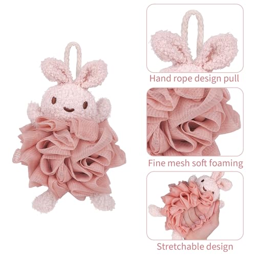 Bath Sponges,Animal Bath Sponges, Handmade Bath Flower Cute Rabbit, Bathing Balls,Exfoliating Back Scrubber, Bath Scrubber, Shower Scrubber, Body Scrubber(2Pcs Rabbit